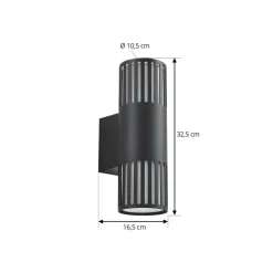 Lindby buitenwandlamp Lurinda, 2-lamps, zwart, Ø10cm