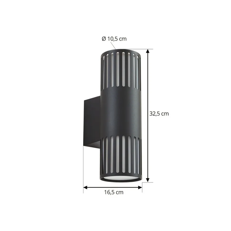 Lindby buitenwandlamp Lurinda, 2-lamps, zwart, Ø10cm