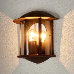 Lindby buitenwandlamp Maelis, roestbruin, metaal, 27cm, E27