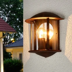 Lindby buitenwandlamp Maelis, roestbruin, metaal, 27cm, E27