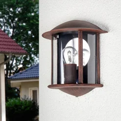 Lindby buitenwandlamp Maelis, roestbruin, metaal, 27cm, E27