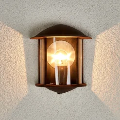 Lindby buitenwandlamp Maelis, roestbruin, metaal, 27cm, E27