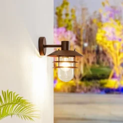 Lindby buitenwandlamp Meliora, roestbruin, ijzer, IP44, E27