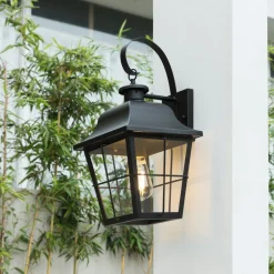 Lindby buitenwandlamp Mertollio, hoogte 47 cm, zwart, glas