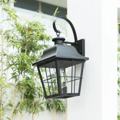 Lindby buitenwandlamp Mertollio, hoogte 47 cm, zwart, glas