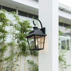 Lindby buitenwandlamp Mertollio, hoogte 47 cm, zwart, glas