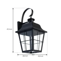 Lindby buitenwandlamp Mertollio, hoogte 47 cm, zwart, glas