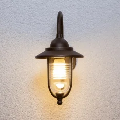 Lindby buitenwandlamp Meret, hoogte 37 cm, roestkleurig, aluminium