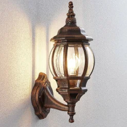 Lindby buitenwandlamp Nadesha, hoogte 47 cm, geborsteld goud