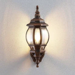 Lindby buitenwandlamp Nadesha, hoogte 47 cm, geborsteld goud