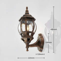 Lindby buitenwandlamp Nadesha, hoogte 47 cm, geborsteld goud