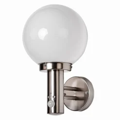 Lindby buitenwandlamp Nada, roestvrij staal, glas, sensor, E27