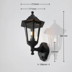 Lindby buitenwandlamp Nane, sensor, lantaarn, zeewaterbestendig