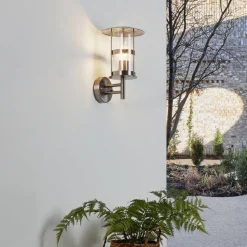 Lindby buitenwandlamp Noemi, grijs, roestvrij staal, 32cm