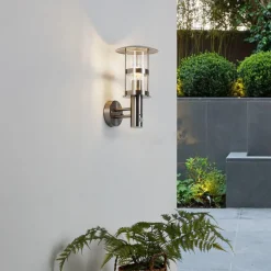 Lindby buitenwandlamp Noemi, sensor, grijs, roestvrij staal, 34cm