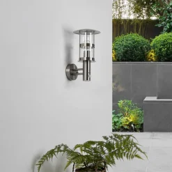 Lindby buitenwandlamp Noemi, sensor, grijs, roestvrij staal, 34cm