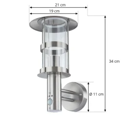 Lindby buitenwandlamp Noemi, sensor, grijs, roestvrij staal, 34cm