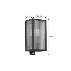 Lindby buitenwandlamp Peldar, sensor, geribbeld, IP44, E27