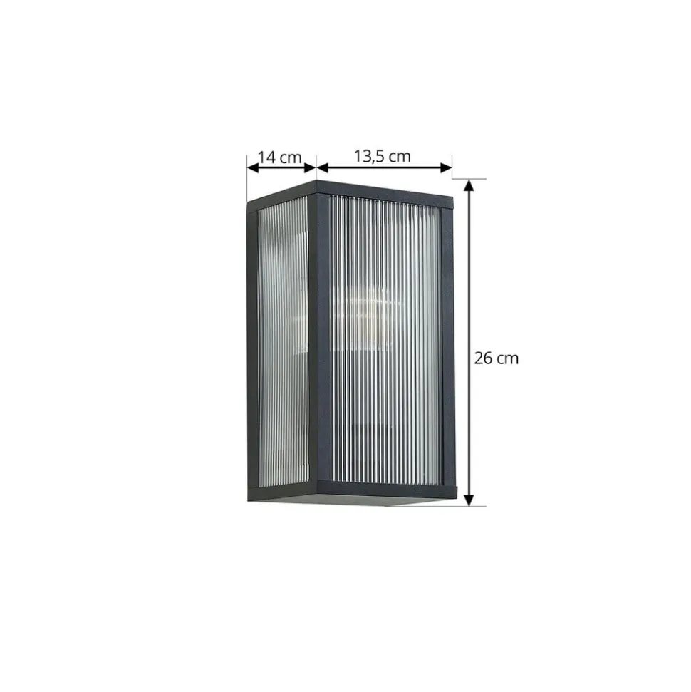 Lindby buitenwandlamp Peldar, 26 cm, geribbeld, IP44, E27