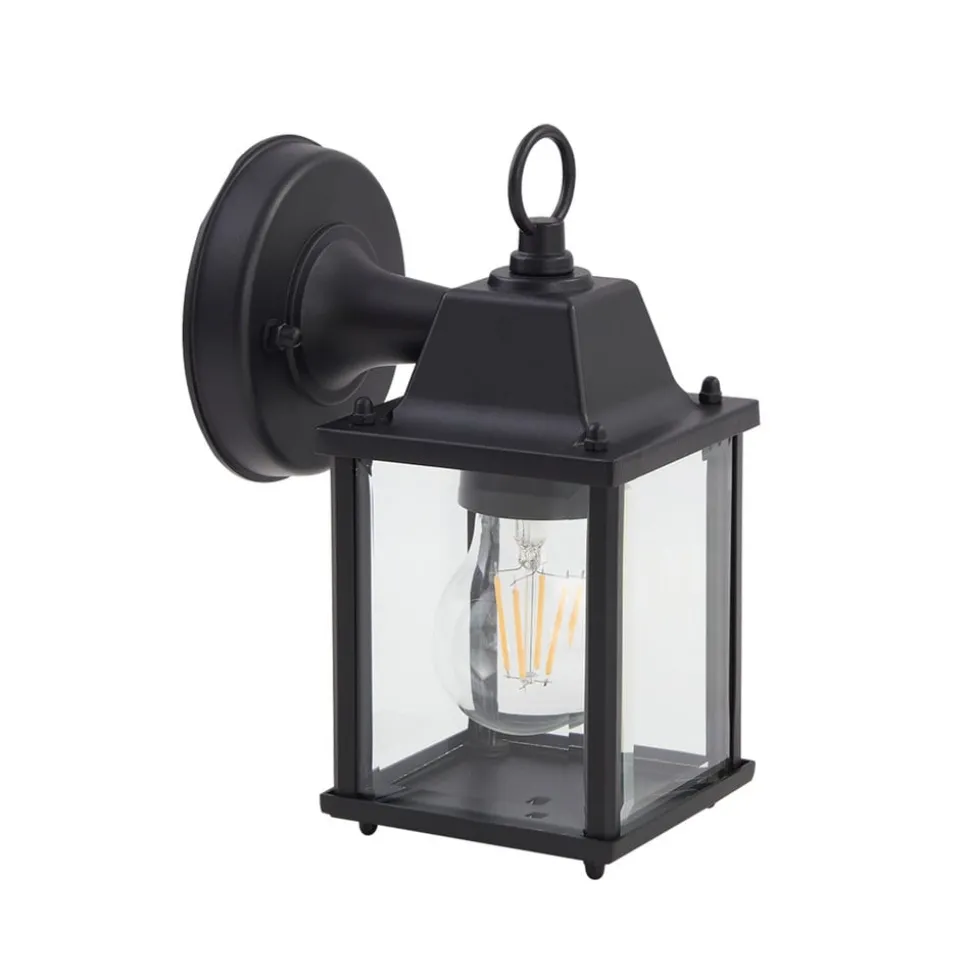 Lindby buitenwandlamp Rurik, zwart, glas, aluminium, E27