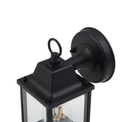 Lindby buitenwandlamp Rurik, zwart, glas, aluminium, E27