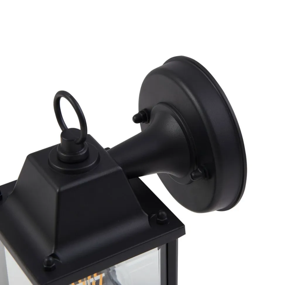 Lindby buitenwandlamp Rurik, zwart, glas, aluminium, E27