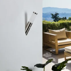 Lindby buitenwandlamp Statius, grijs, roestvrij staal, sensor