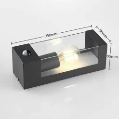 Lindby buitenwandlamp Tilian, sensor, hoogte 25 cm, antraciet