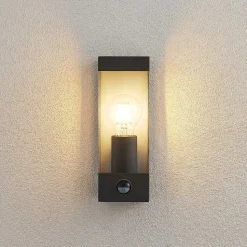 Lindby buitenwandlamp Tilian, sensor, hoogte 25 cm, antraciet