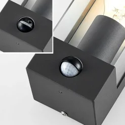 Lindby buitenwandlamp Tilian, sensor, hoogte 25 cm, antraciet