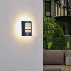 Lindby buitenwandlamp Vimal, sensor, E27, 26 cm, aluminium