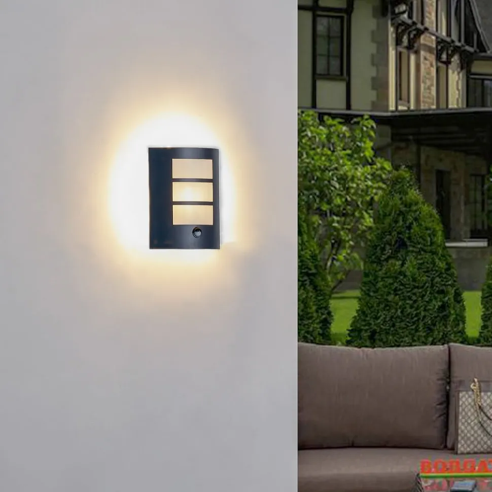 Lindby buitenwandlamp Vimal, sensor, E27, 26 cm, aluminium