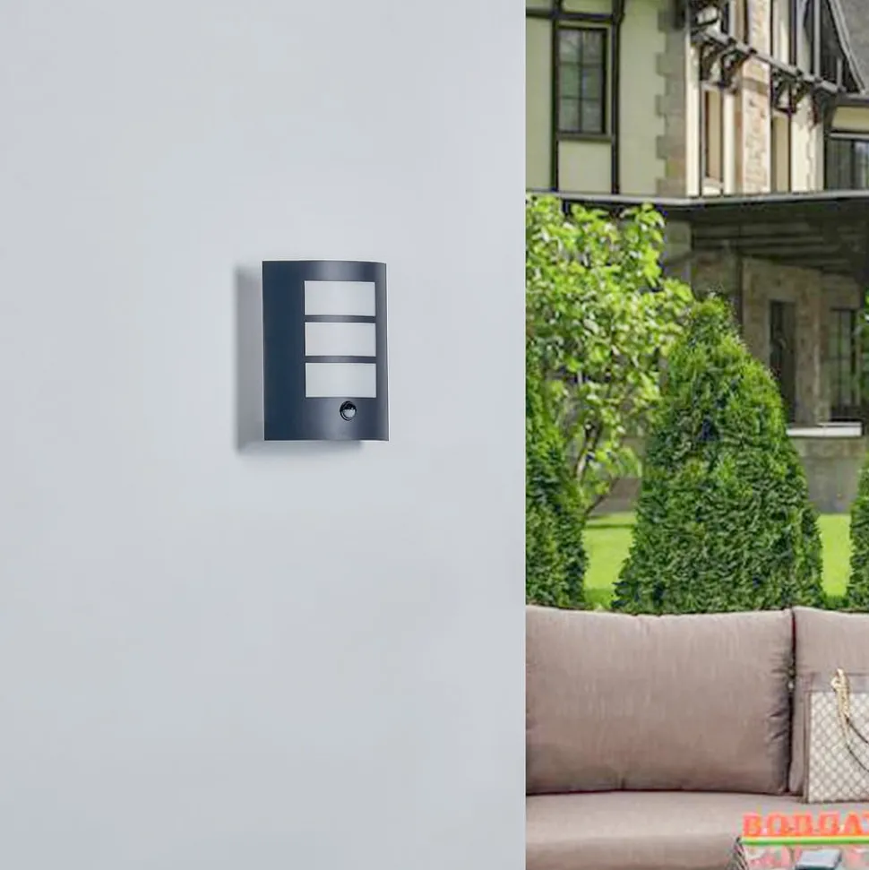 Lindby buitenwandlamp Vimal, sensor, E27, 26 cm, aluminium