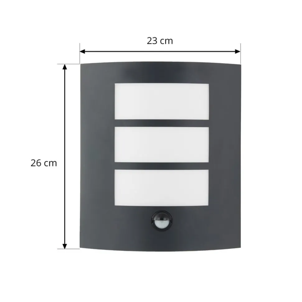 Lindby buitenwandlamp Vimal, sensor, E27, 26 cm, aluminium