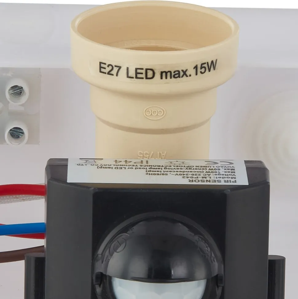 Lindby buitenwandlamp Vimal, sensor, E27, 26 cm, aluminium