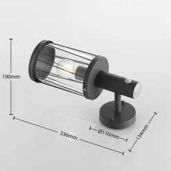 Lindby buitenwandlamp Yonan, hoogte 34 cm, antraciet, sensor