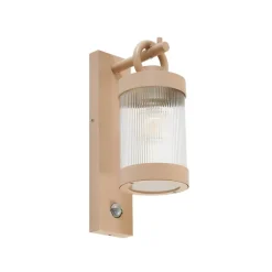 Lindby buitenwandlamp Yrene, 20 cm, beige, sensor, ribbel