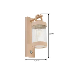 Lindby buitenwandlamp Yrene, 20 cm, beige, sensor, ribbel