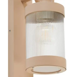 Lindby buitenwandlamp Yrene, 20 cm, beige, sensor, ribbel