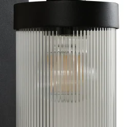 Lindby buitenwandlamp Yrene, 20cm, zwart, sensor, riffle