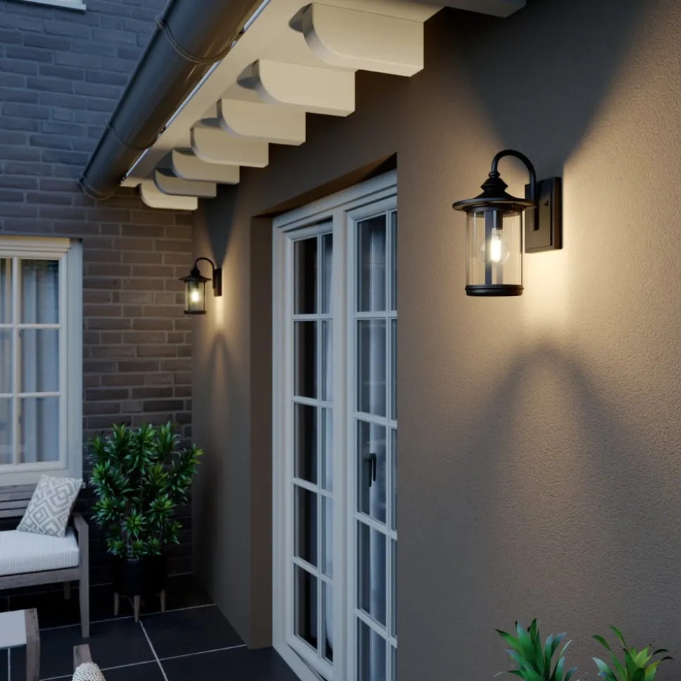 Lindby buitenwandlamp Zayn, zwart, glas, hoogte 33cm, IP23