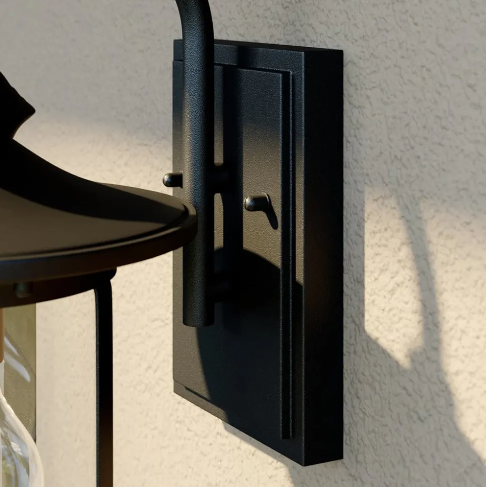 Lindby buitenwandlamp Zayn, zwart, glas, hoogte 33cm, IP23