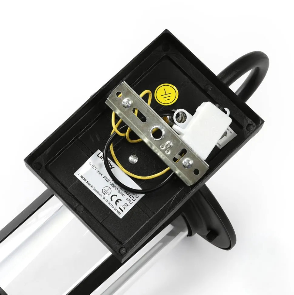 Lindby buitenwandlamp Zayn, zwart, glas, hoogte 33cm, IP23