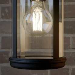 Lindby buitenwandlamp Zayn, zwart, glas, hoogte 33cm, IP23