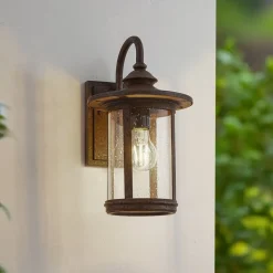 Lindby buitenwandlamp Zayn, roestkleurig, glas, IP23