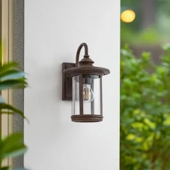 Lindby buitenwandlamp Zayn, roestkleurig, glas, IP23