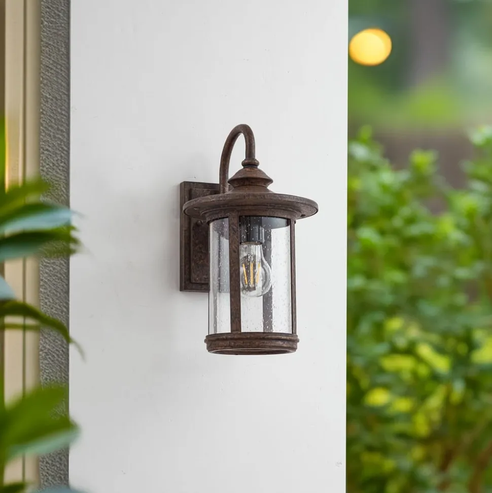 Lindby buitenwandlamp Zayn, roestkleurig, glas, IP23