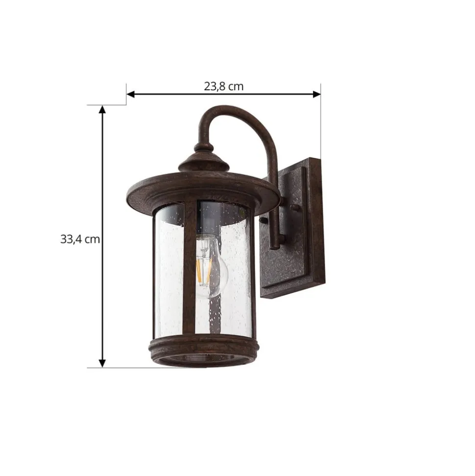 Lindby buitenwandlamp Zayn, roestkleurig, glas, IP23