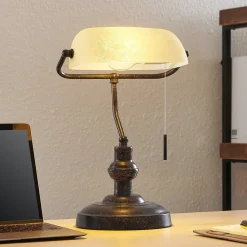 Lindby bureaulamp Profina, 39 cm, roestbruin, staal