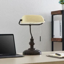 Lindby bureaulamp Profina, 39 cm, roestbruin, staal